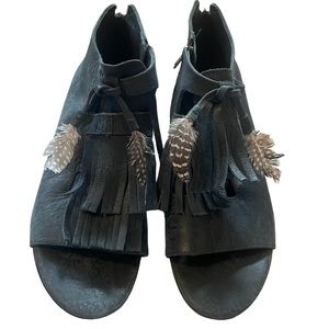 Elizabeth and James 'E-Elisa' Open Toe Fringe Leather Booties